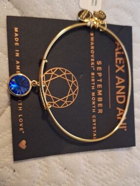 Alex and Ani Gold Bracelet with Royal Blue Crystal Charm